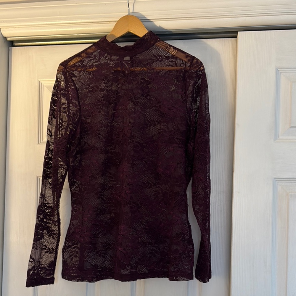Lane Bryant Sheer Lace Long Sleeve Top - Deep Purple